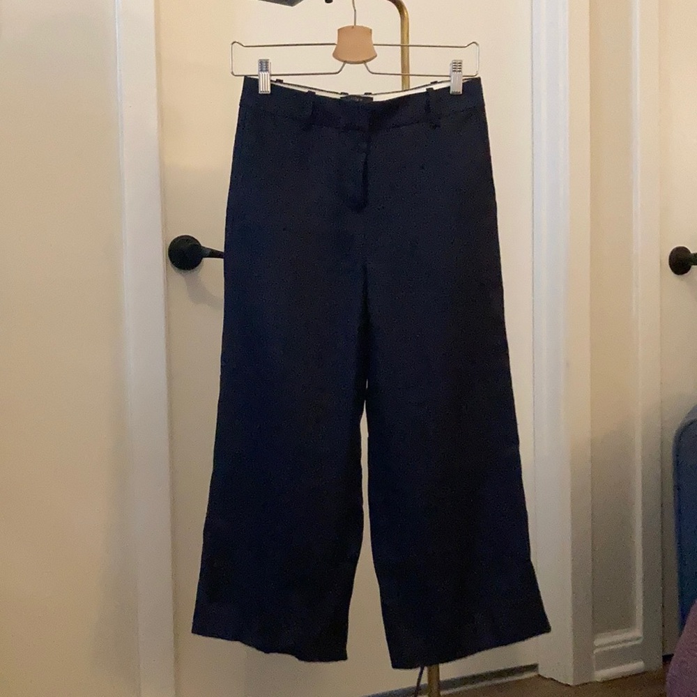 J. Crew Navy Wide-leg Linen Trousers, size 00